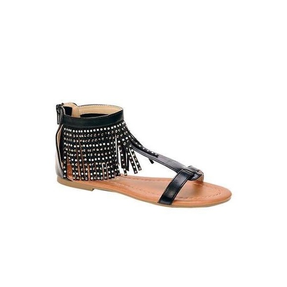 Black Fringe Gladiator Sandal - Picture 2 of 2